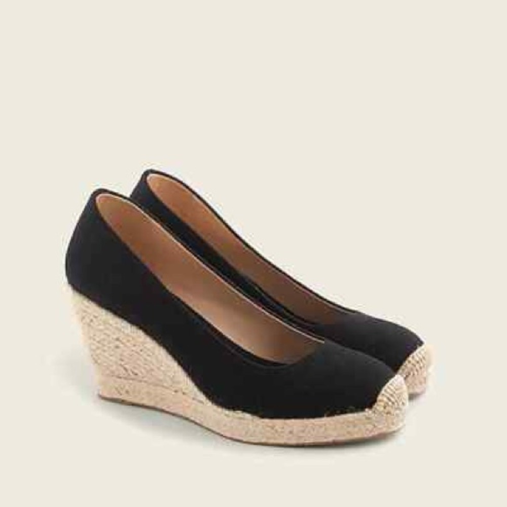 J Crew Women’s Seville Canvas Espadrille Black Wedges Slip Ons